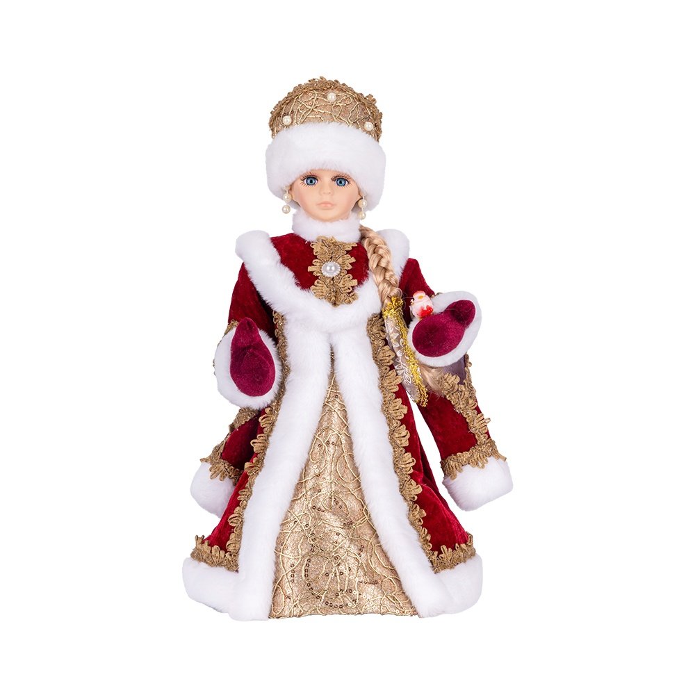 MUÑECA CON DORADO VESTIDO Y BURDEOS CAPA, 40CM