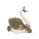 TERCIOPELO CREMA CISNE CON OLIVA PLUMOSO ALAS Y DORADO CORONA, 23X16X28CM