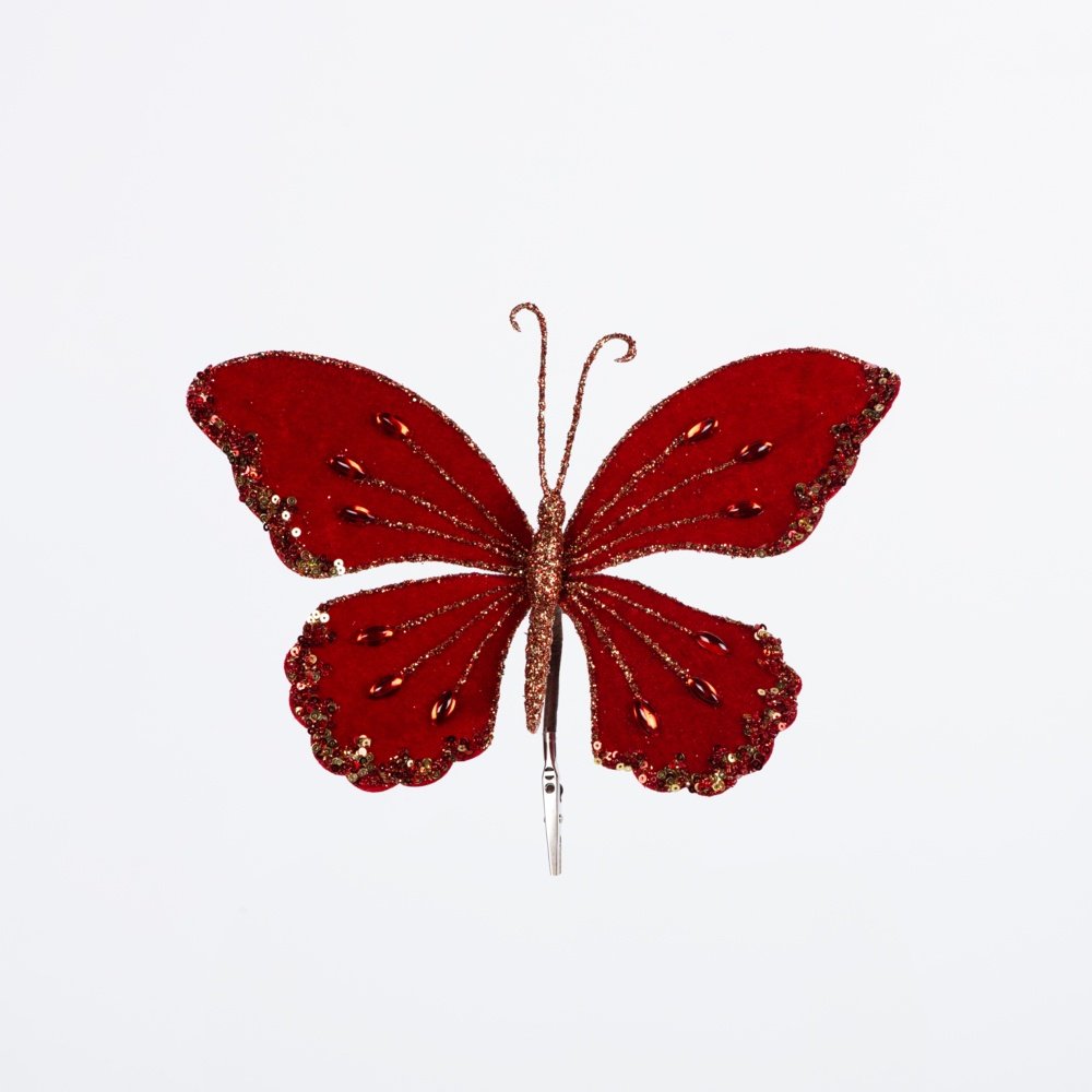 ROJO MARIPOSA CON DORADO Y ROJO GEMAS, 21CM