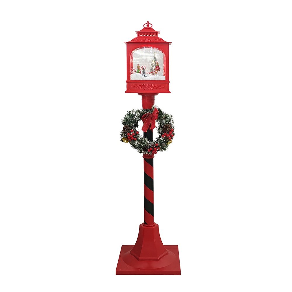 BOLA DE NIEVE FAROL CON CORONA, ROJO, LUCES, MÚSICA, Y MOVIMIENTO, CON TRANSFORMADOR, 30X30X124CM