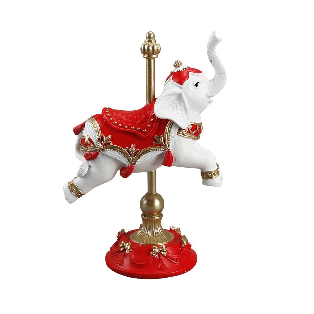 CIRCO ELEFANTE CARRUSEL, ROJO Y BLANCO, POLIRRESINA, 15X9X22.7CM