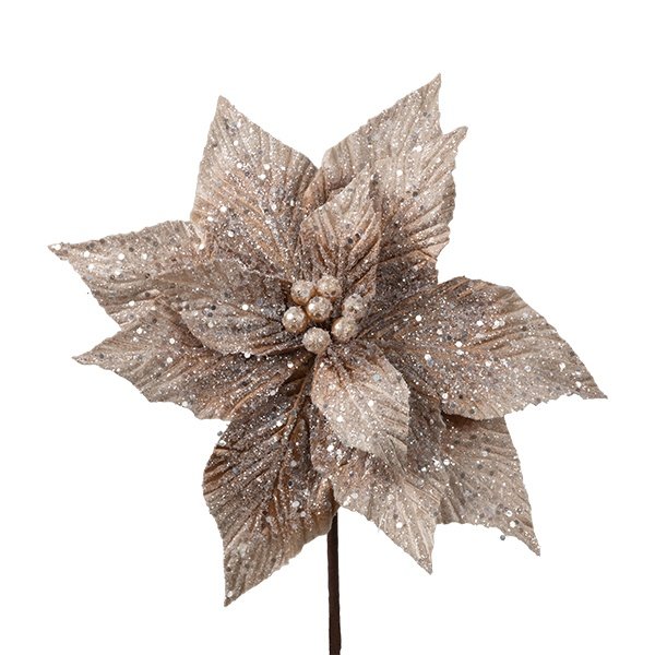 FLOR, BEIGE MARRÓN CON PEDRERÍA Y PURPURINA, 26X45CM