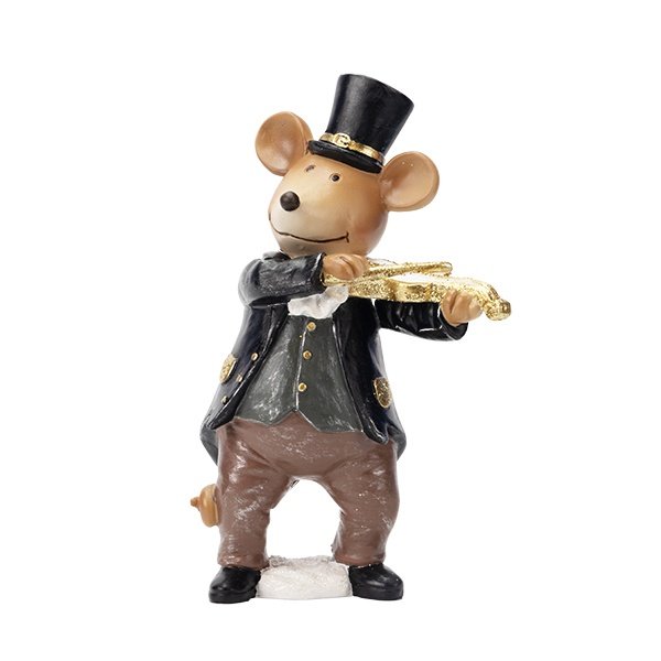 PEQUEÑO RATÓN, MARRÓN, CON VIOLÍN, POLIRRESINA, 13X10.5X21.5CM