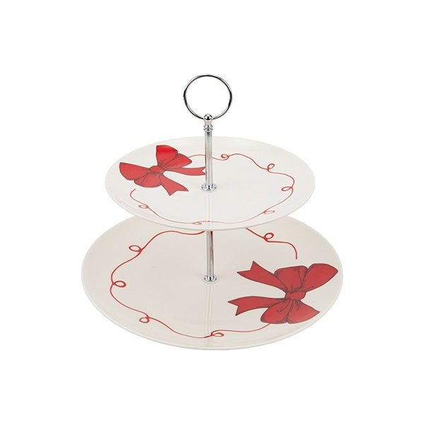 BANDEJA CON 2 NIVELES, CON LAZO ROJO, 26.5CM/20CM