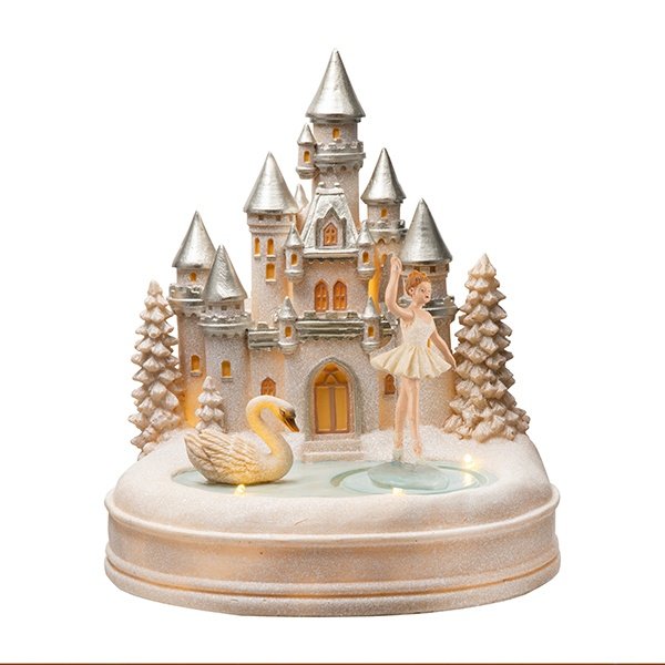 DE CUENTO CASTILLO CON BAILARINA Y CISNE, CON MÚSICA Y MOVIMIENTO, A PILAS, 20X18.5X22.5CM