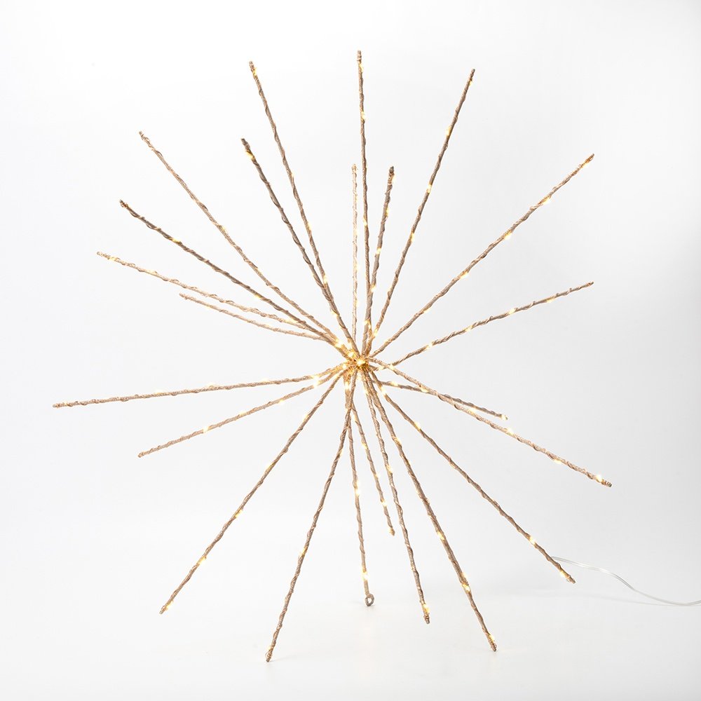 ESTRELLA RADIAL CON PURPURINA 50CM, 168 MINI LED, ADAPTADOR, HILO DE COBRE BRONCE, BRONCE ESTRUCTURA METÁLICA, LED BLANCO CÁLIDO, CABLE DE ALIMENTACIÓN 5M, IP44