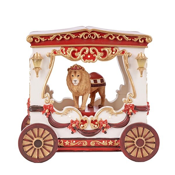 CIRCO MANSIÓN CARRO CON LEÓN, CON CLARO, MÚSICA, Y MOVIMIENTO, A PILAS, 25X19X23.8CM