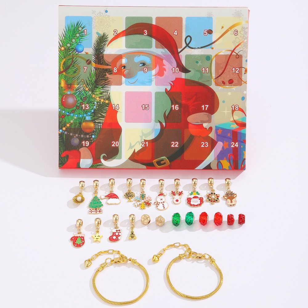 CUENTA ATRÁS CALENDARIO CON 2 DORADO PULSERAS Y 22 NAVIDAD ELEMENTOS, 17X1.6X20CM