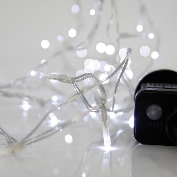 GUIRNALDA LINEAL, 240 LED 3MM, 31V ADAPTADOR, 8 M/H Y MEMORIA, CABLE PVC TRANSPARENTE, LED BLANCO CADA 5CM, CABLE DE ALIMENTACIÓN 3M, IP44