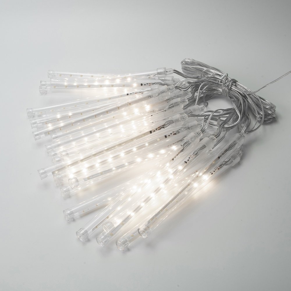 CASCADA, 200 LED, 7V ADAPTADOR, LUZ FIJA, CABLE PVC TRANSPARENTE, 25 TUBOS H19CM CON LED BLANCO CADA 20CM, CABLE DE ALIMENTACIÓN 5M, IP44