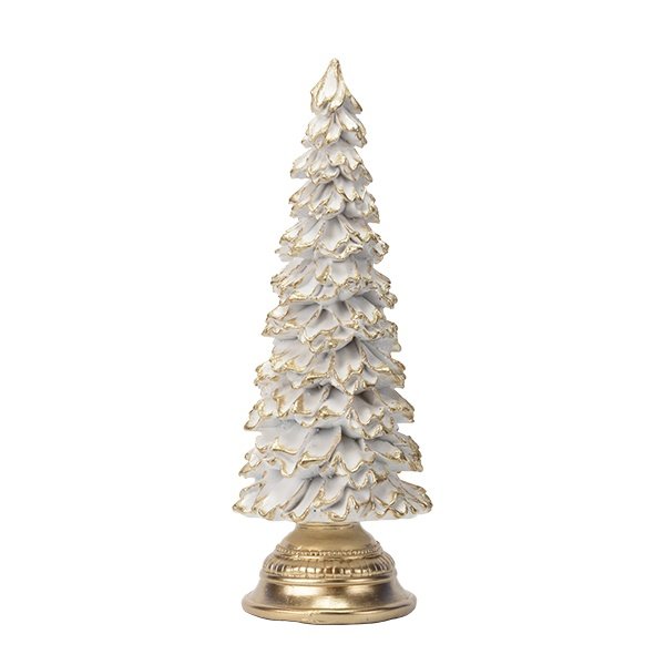 BATIDO CREMA ÁRBOL DE NAVIDAD, BLANCO CON DORADO PURPURINA, POLIRRESINA, 10.5X10.5X29.5CM