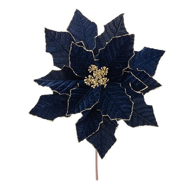 FLOR DE PASCUA, INTENSO AZUL, TERCIOPELO, CON DORADO DETALLES, 47X45CM
