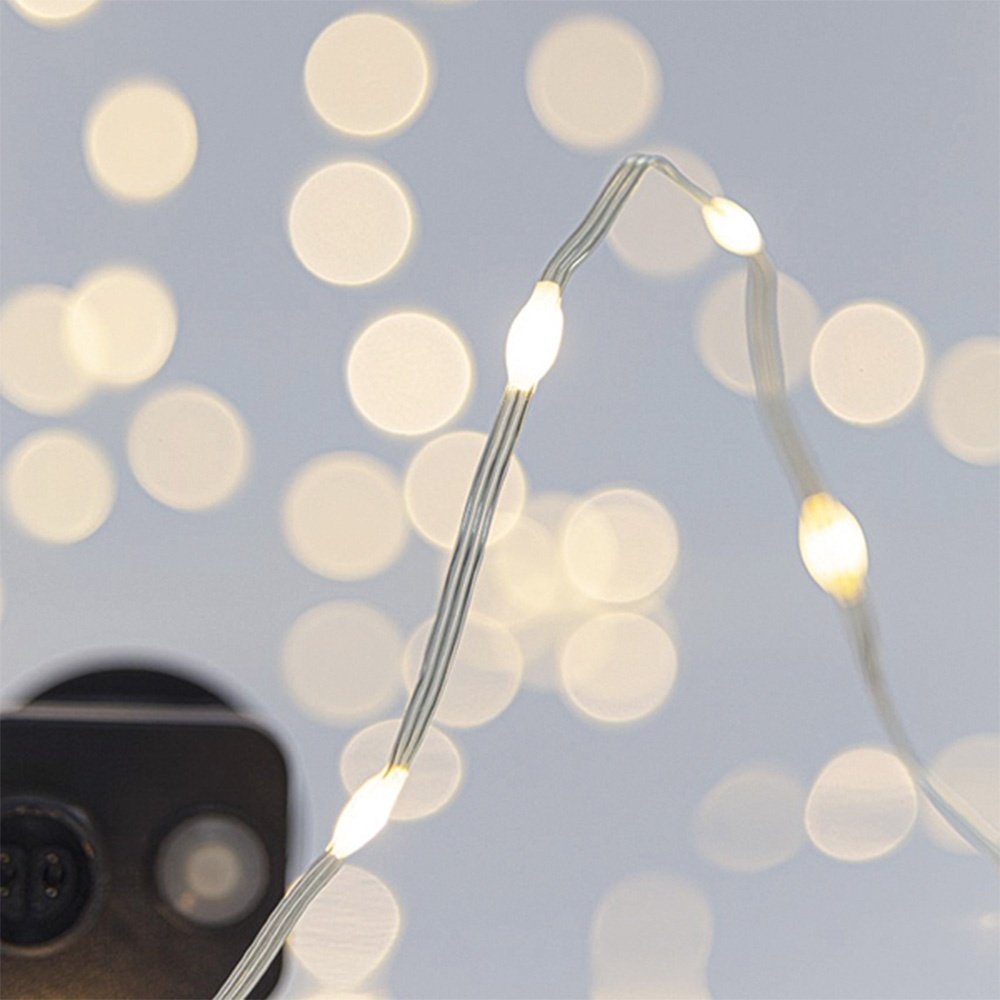 GUIRNALDA LINEAL, 300 MINI LED, ADAPTADOR, 8 M/H Y MEMORIA, TRANSPARENTE PLANO HILO DE COBRE, LUZ DÍA LED CADA 5CM, CABLE DE ALIMENTACIÓN 5M, IP44