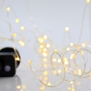 GUIRNALDA LINEAL, 100 MINI LED, ADAPTADOR, 8 M/H, HILO DE COBRE PLATEADO, LED BLANCO CÁLIDO CADA 10CM, CABLE DE ALIMENTACIÓN 5M, IP44