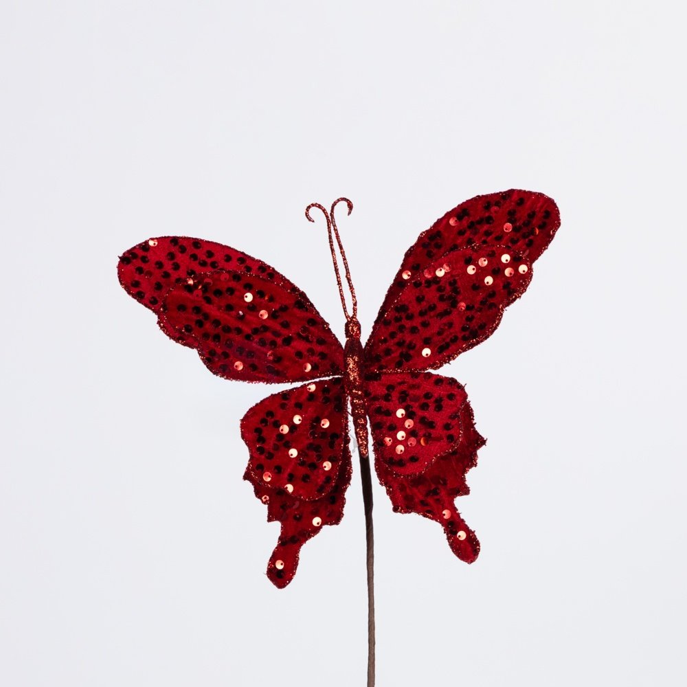 TERCIOPELO MARIPOSA, ROJO CON LENTEJUELAS, 23CM