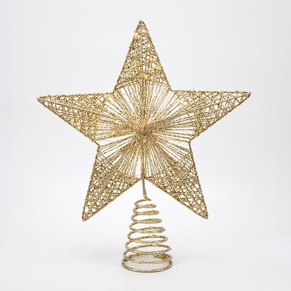 ILUMINADO DORADO ESTRELLA 26X6X30CM, 20 MINI LED, ADAPTADOR, TEMPORIZADOR, HILO DE COBRE PLATEADO, LED BLANCO CÁLIDO, CABLE DE ALIMENTACIÓN 3M, IP44