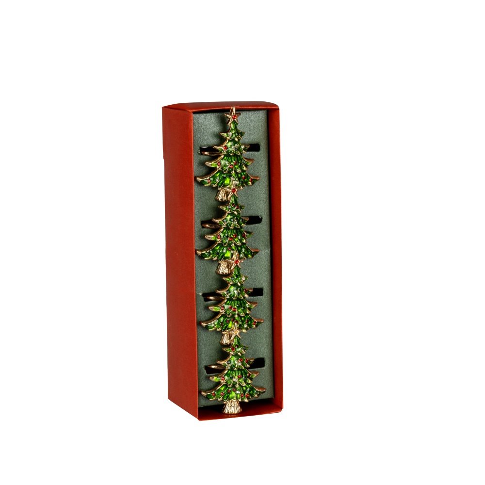 SERVILLETA AROS CON ÁRBOL DE NAVIDAD, METAL, JUEGO 4UDS