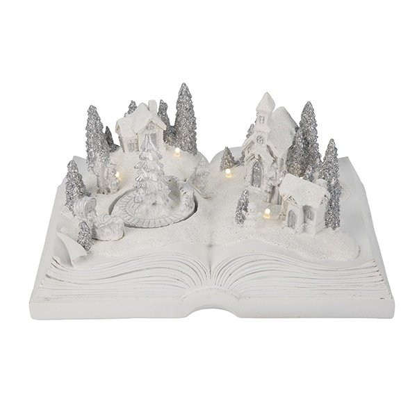 ABIERTO LIBRO CON NAVIDAD NEVADO ESCENA, A PILAS, 21.7X14.8X10.2CM