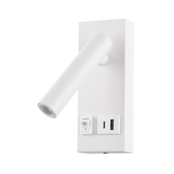 APLIQUE DE PARED DE LECTURA PARA CAMA CON USB TIPO C 2W 3000K 150x60x145mm ARTE ILLUMINA CHARGE