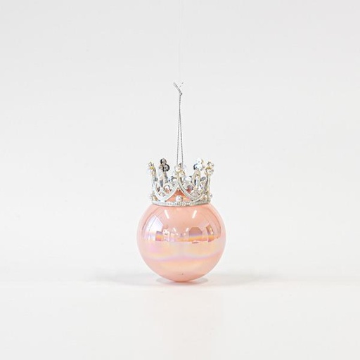 [600-45855] BOLA DE CRISTAL, PERLA ROSA, CON CORONA, SET 4UNDS, 8x10cm