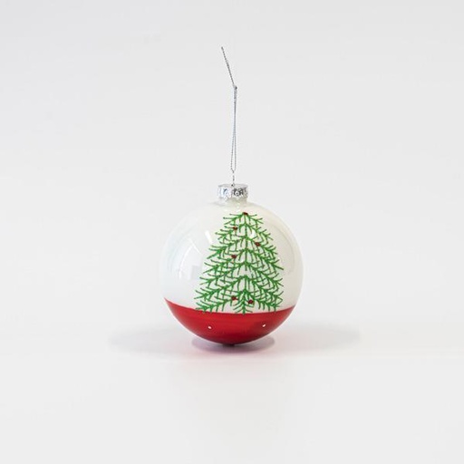 [600-45845] BOLA DE CRISTAL, BLANCO-ROJO, CON DISEÑOS BRILLANTES, SET 4UNDS, 10cm