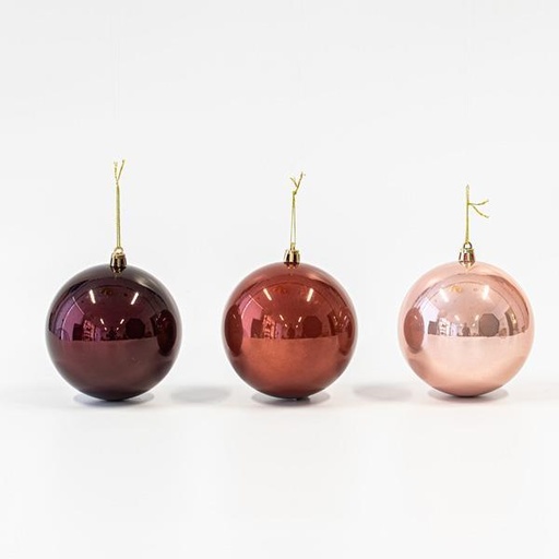 [600-45821] BOLAS DE PLÁSTICO, ROJO-ROSA, PERLA, 3 COLORES, SET 6 UNIDADES, 10cm