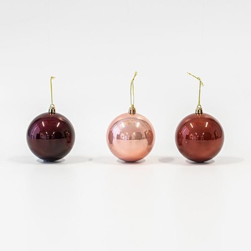 [600-45820] BOLA DE PLÁSTICO, ROJO-ROSA, PERLA, 3 COLORES, SET 6 UNIDADES, 8cm