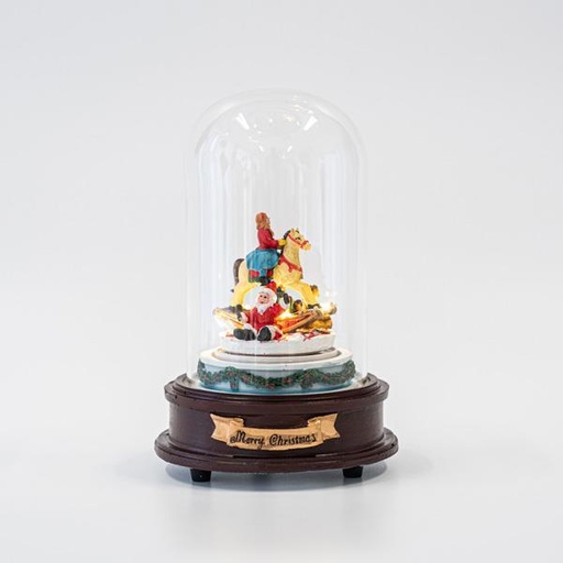 [600-45816] CÚPULA DE CRISTAL, CON CABALLO Y NIÑO EN EL INTERIOR, A PILAS, LED, CON MÚSICA Y MOVIMIENTO, 13,5x13,5x20cm