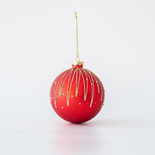[600-45782] BOLA DE CRISTAL ROJA CON DISEÑOS BRILLO CHAMPÁN, SET 4UNDS, 10cm
