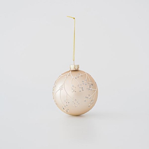 [600-45772] BOLA DE CRISTAL CHAMPÁN CON DISEÑOS BLANCOS, SET 4UNDS, 10cm