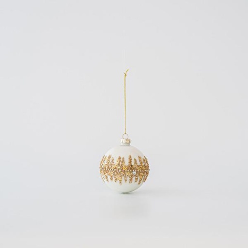 [600-45757] BOLA DE CRISTAL, BLANCA, CON BRILLO DORADO, SET 4UNDS, 8cm