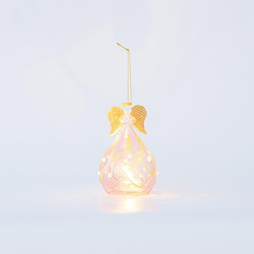 [600-45745] PORTAVELAS DE CRISTAL, ÁNGEL, ROSA, 9x15cm