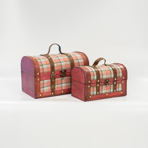 [600-45723] MALETA DE TELA CUADROS ROSA SET 2 UNIDADES 30x18x19cm Y 24x13x15,3cm