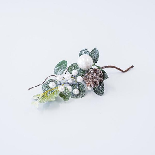 [600-45681] PICADORA DE HOJAS CON PIÑA DE PINO BRILLANTE Y ADORNOS BLANCOS, 24cm
