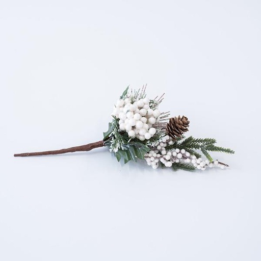 [600-45675] PICO CON HOJAS PIÑA Y DECORATIVOS BLANCOS 25cm