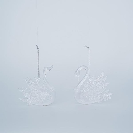 [600-45606] CISNE ACRÍLICO, TRANSPARENTE MATE, CON BRILLO PLATA, 2 DISEÑOS, 9x10cm, PRECIO POR PIEZA