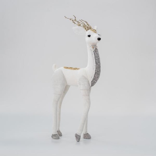 [600-45570] CIERVO DE TERCIOPELO, BLANCO, CON BRILLO DORADO, 19x45x8cm