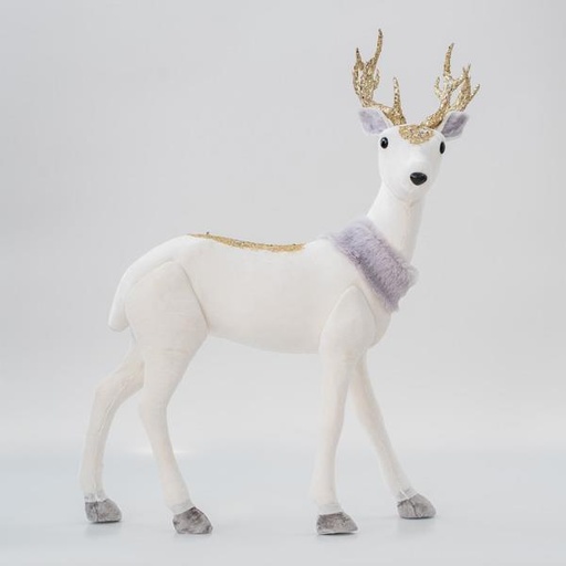 [600-45569] RENO DE TERCIOPELO, BLANCO, CON BRILLO DORADO, 32x52x14cm