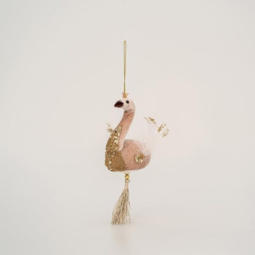 [600-45559] CISNE PARA COLGAR TERCIOPELO, SALMON 13x22cm
