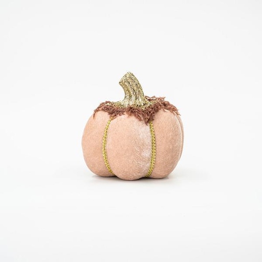[600-45554] CALABAZA DE TERCIOPELO, SALMON, CON BRILLO DORADO, 15cm