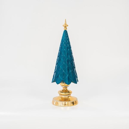 [600-45520] ÁRBOL AZUL PETRÓLEO CON BASE DORADA 38cm