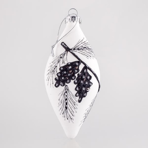 [600-42276] BOLA DE CRISTAL BLANCA EN FORMA DE LÁGRIMA CON DISEÑOS GRABADOS, SET 4UNDS, 6x14cm