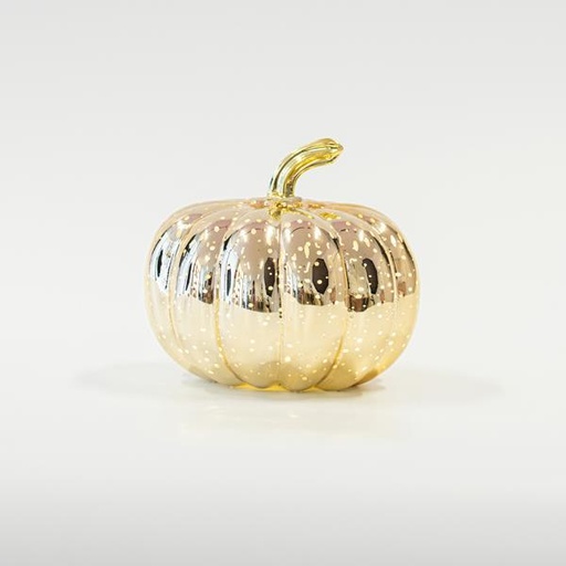 [600-45856] CALABAZA ILUMINADA DE CRISTAL, ORO, 13cm