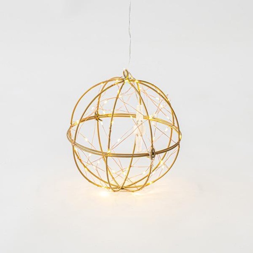 [600-40093] BOLA DE METAL ILUMINADA, 60 LED BLANCO CÁLIDO, CON ADAPTADOR, CABLE DE COBRE, CABLE DE 500 cm, 20 cm, IP44
