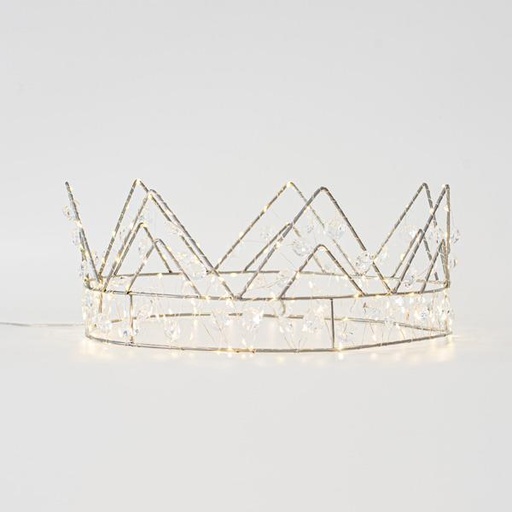 [600-22483] CORONA PLATA 40Χ14.5 CON CRISTALES, 160 MINI LED, ADAPTADOR, CABLE COBRE PLATA, LED BLANCO CÁLIDO, CABLE 3m, IP44