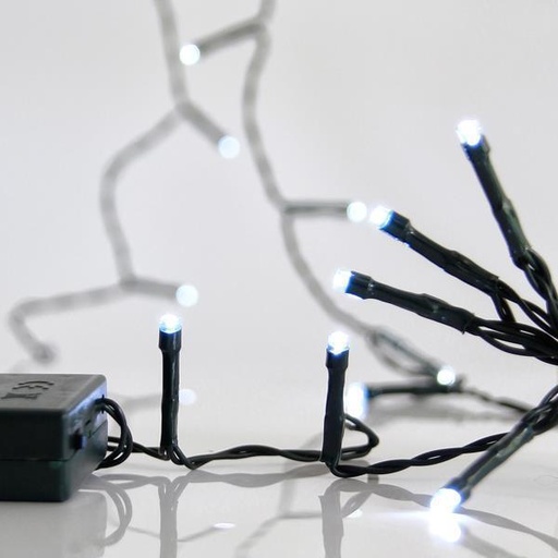 [600-11682] LÍNEA, 50 LED 5mm, CAJA DE BATERÍAS 3xAA CON TEMPORIZADOR, CABLE VERDE, LED BLANCO POR 10cm, CABLE 50cm, IP20