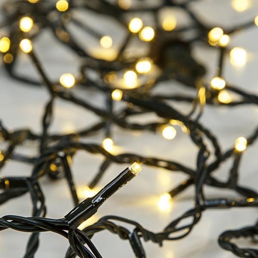 [600-11681] LÍNEA, 50 LED 5mm, CAJA DE BATERÍAS 3xAA CON TEMPORIZADOR, CABLE VERDE, LED BLANCO CÁLIDO POR 10cm, CABLE 50cm, IP20
