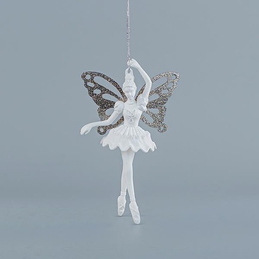 [600-44662] HADA ACRÍLICO, CON PLUMAS GRISES, CON BRILLO, 9,7x15,7cm