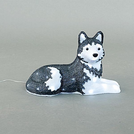 [600-40880] HUSKY SENTADO ACRILICO, 4,5V, 50 LED BLANCOS, CON ADAPTADOR, CABLE 500cm, 48x21x31,5cm, IP44