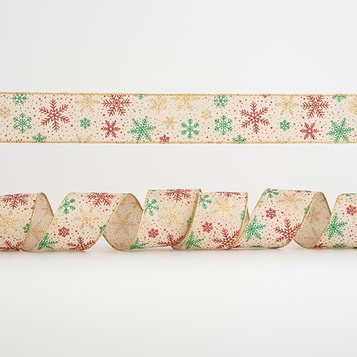 [600-44975] CINTA BEIGE CON MULTICOPOS DE NIEVE, 6,35cm, 10A